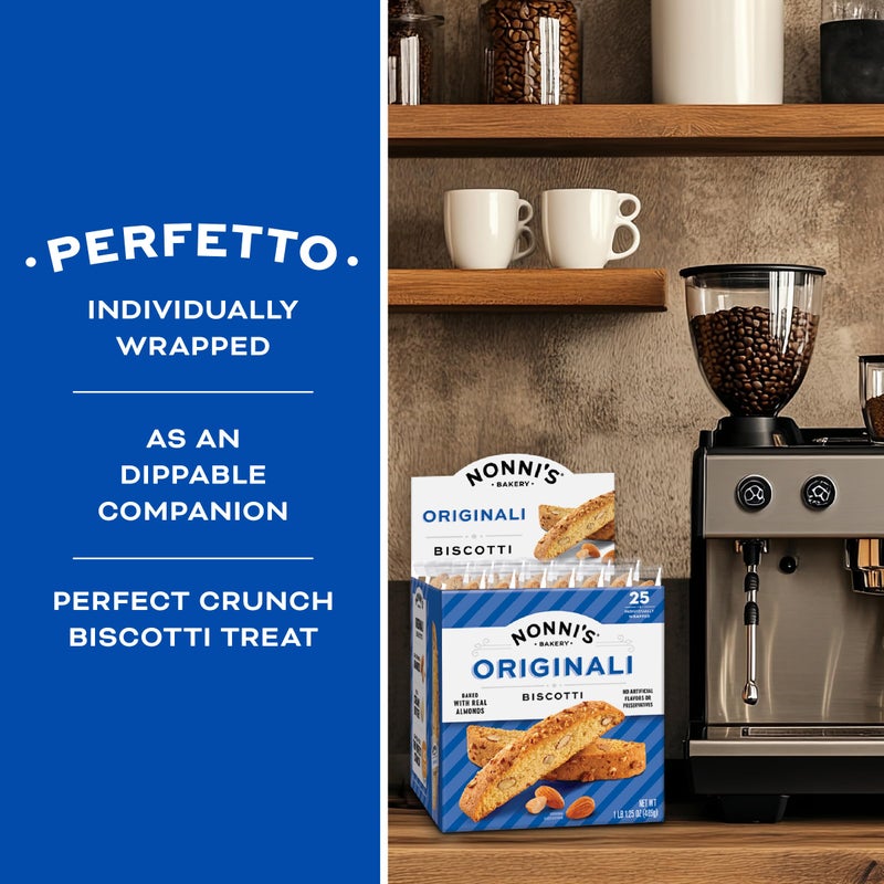 Nonni's Originali Classic Almond Biscotti Cookies - Individually Wrapped Italian Coffee Snack, Crunchy Twice-Baked, 80 Cal Each, 17.25 oz Carton - Image 5